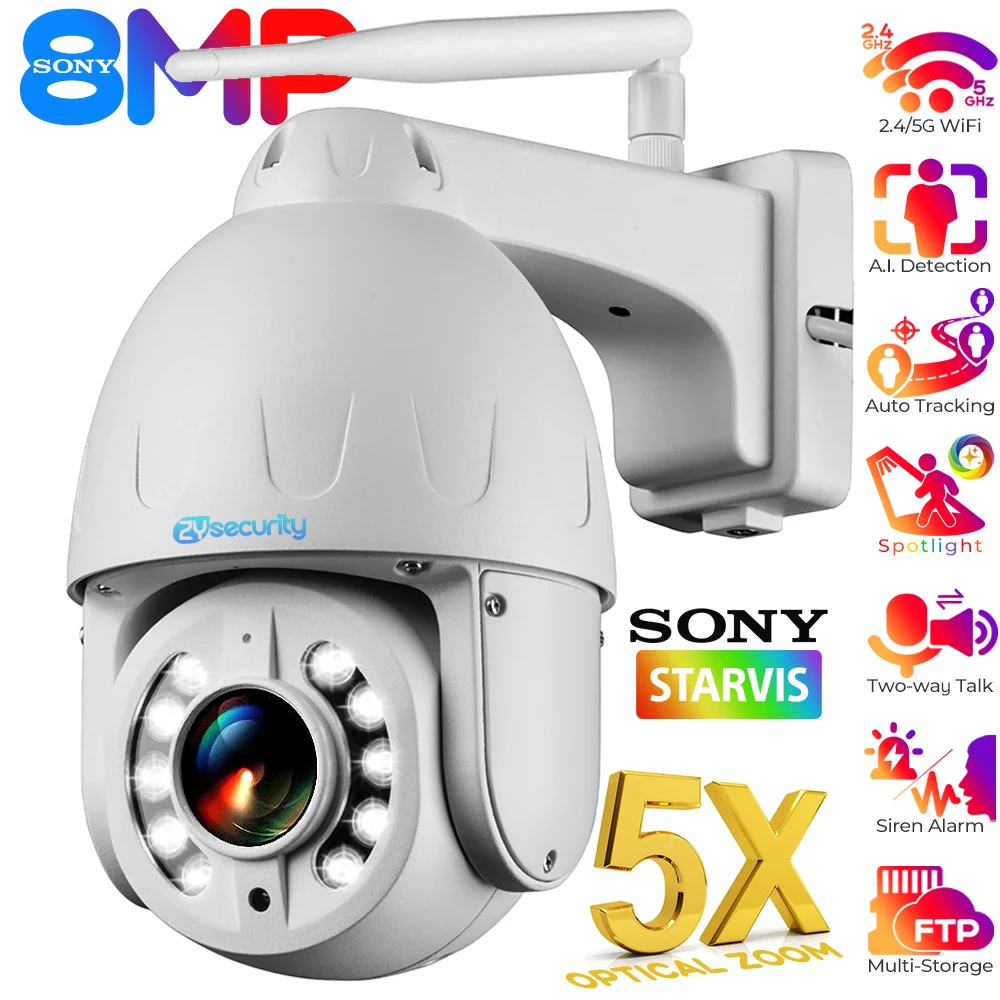 

4K SONY 5X Optical Zoom WiFi PTZ IP Camera Outdoor 8MP 5MP Auto Tracking Security Dome Cameras Color Night Vision Metal CCTV Cam