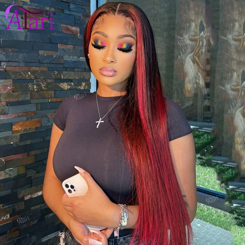 13x4 Straight Lace Front Human Hair Wigs Black Roots Ombre Red Transparent 13x6 Brazilian Hair Wig Pre Plucked 5x5 Closure Wig