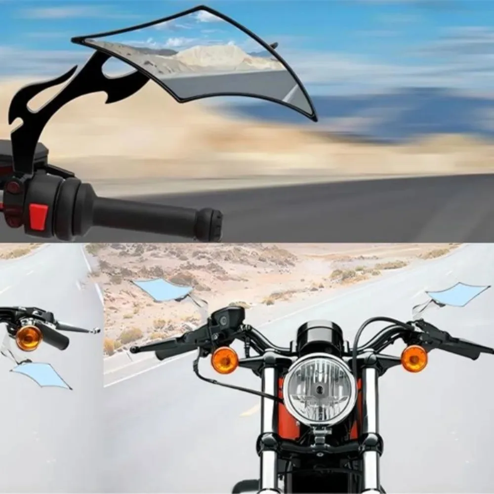 2pcs Motorcycle Rearview Mirror, Blue Anti-Glare Glass, Cool Side Mirror, 360° Adjustable Universal Replacement for Street Bike