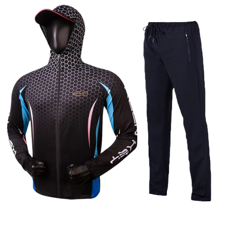 Traje de protección solar de pesca de seda de hielo para hombre, chaqueta de pesca transpirable de verano, pantalones de talla grande, señuelo de roca, ropa de pesca de mar