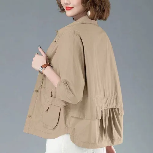 Chaquetas de un solo pecho para mujer, abrigos de manga larga con bolsillos, Tops casuales sueltos que combinan con todo, ropa de primavera, Color sólido, moda