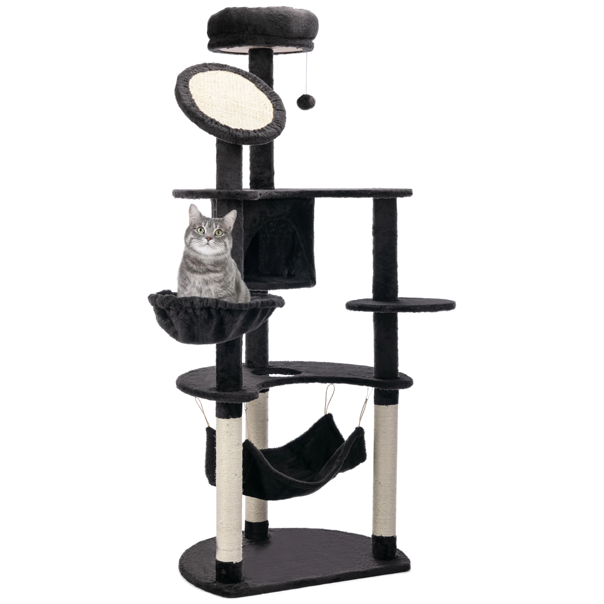 PawHut Rascador para Gatos 153 cm con Cueva Plataformas Postes de Sisal y Bola
