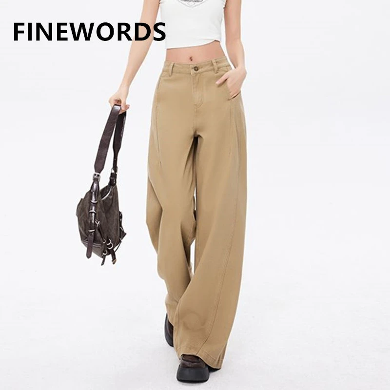 

FINEWORDS Retro High Waist Casual Jeans Women Korean Streetwear Easymatch Wide Leg Jeans Easymatch Highstreet Baggy Jeans