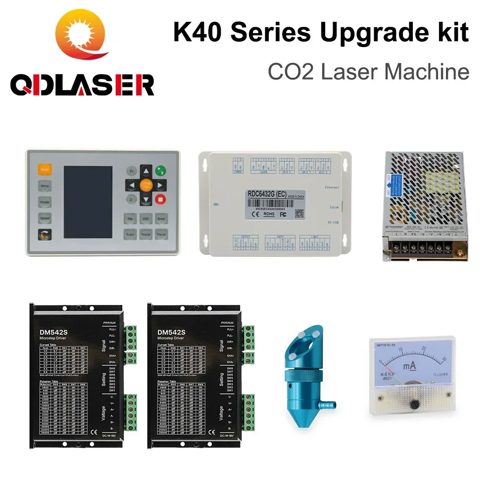 QDLASER For K40 series CO2 small laser engraving machine upgrade kit CO2 laser controller Rida RDC6432 DM542S stepper driver