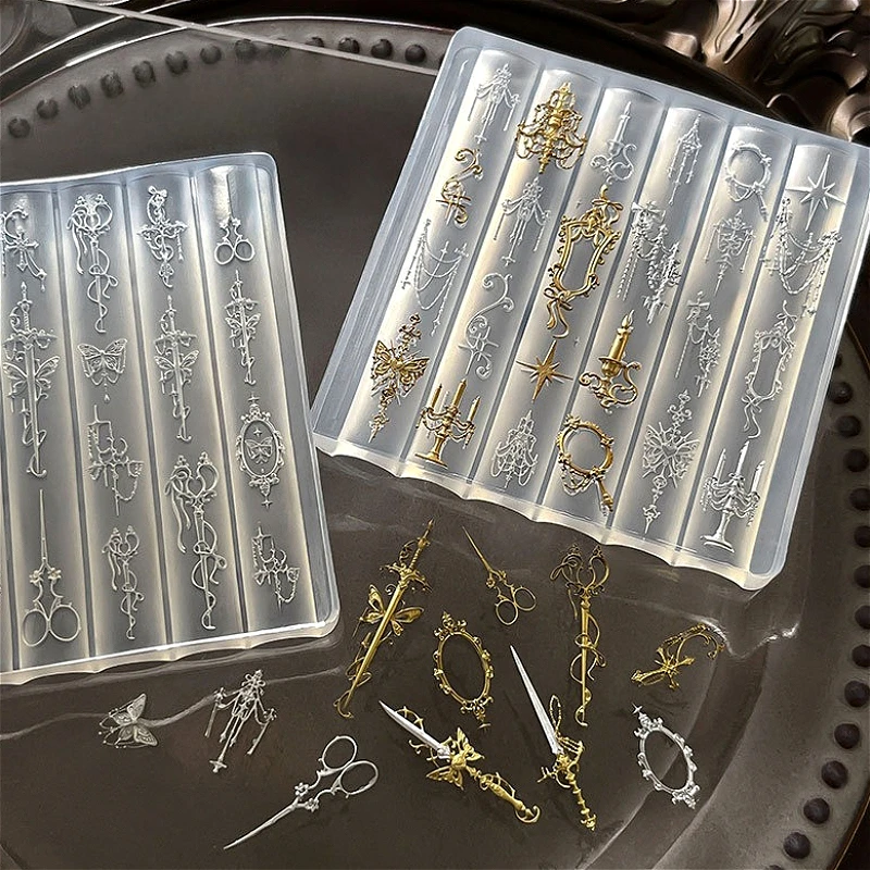 Luxury Baroque Mirror Frame Candlestick Butterfly Bowknot Heart Star Snowflake DIY Nail Art Silicone Carving Mold Mould Template