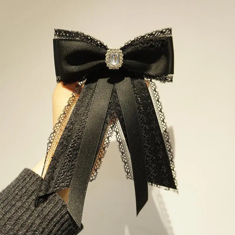 Black Lace Bow Brooch Retro Elegant Neck Tie Brooch Mourning Brooch Shirt Collar Pins Necktie Jewelry Accessories