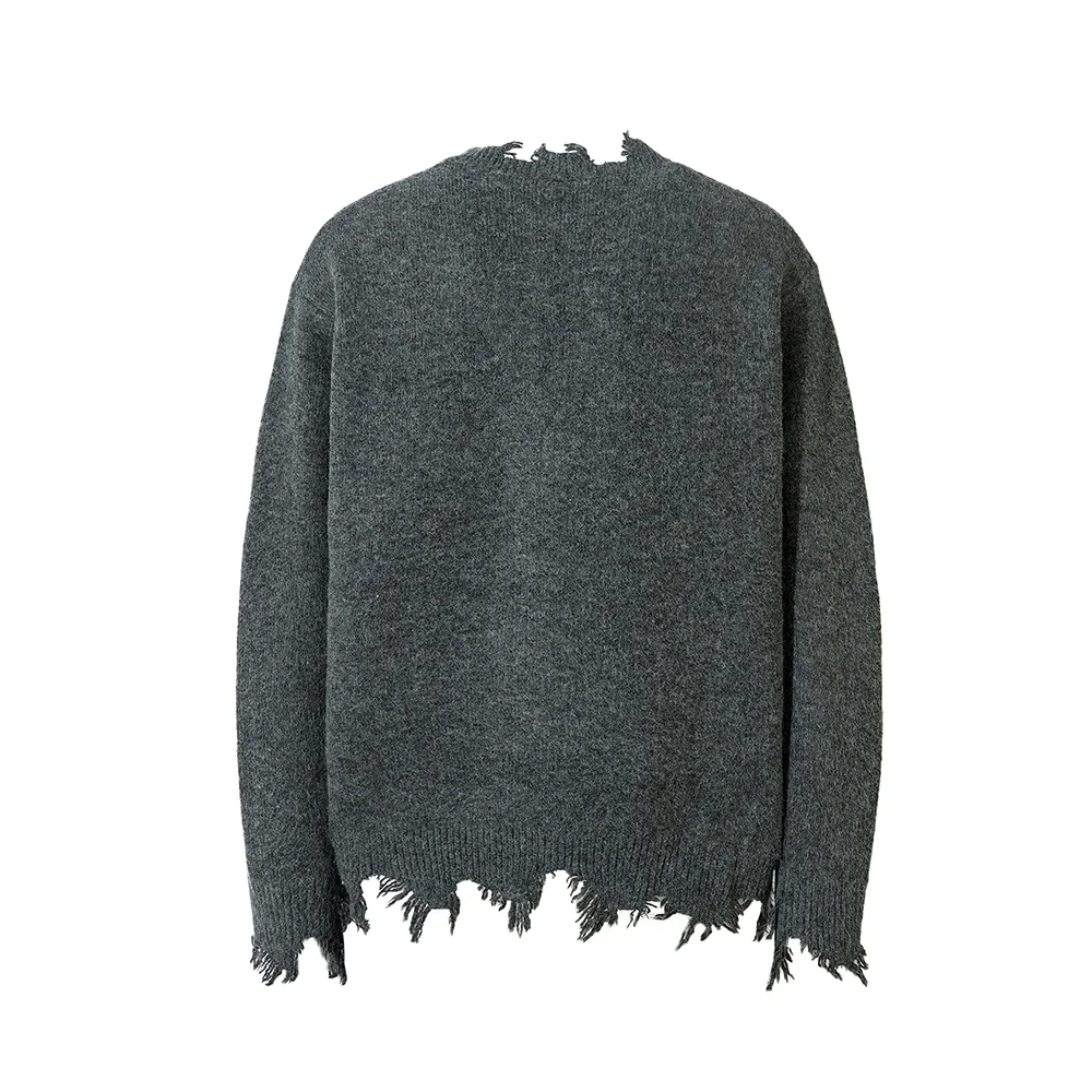 Half Zipper Frayed Hem Ripped Solid Knitted Sweaters Mens and Womens Autumn Baggy Pullover Sweater Oversized Loose Clothes