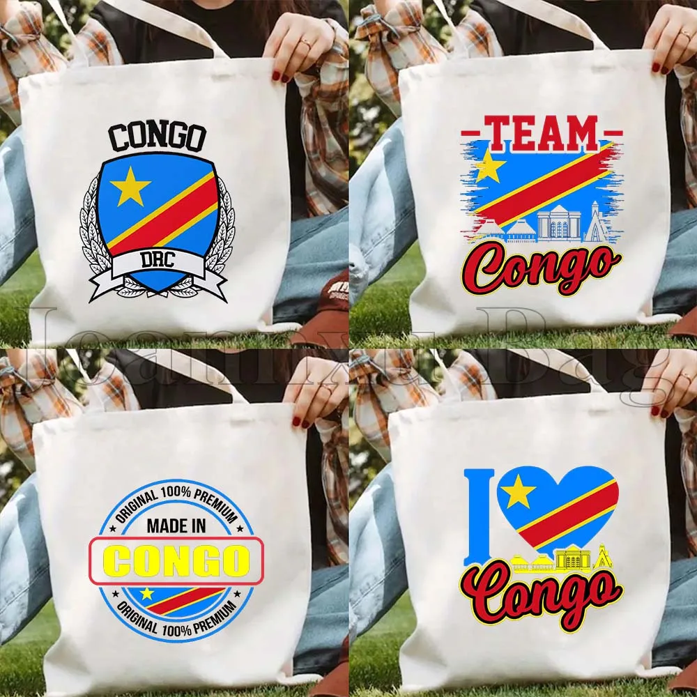 Bolsa de Lona Resistente con Mapa de la República Democrática del Congo, Regalo con la Bandera, Estilo Harajuku, para Compras, Libros, Profesores