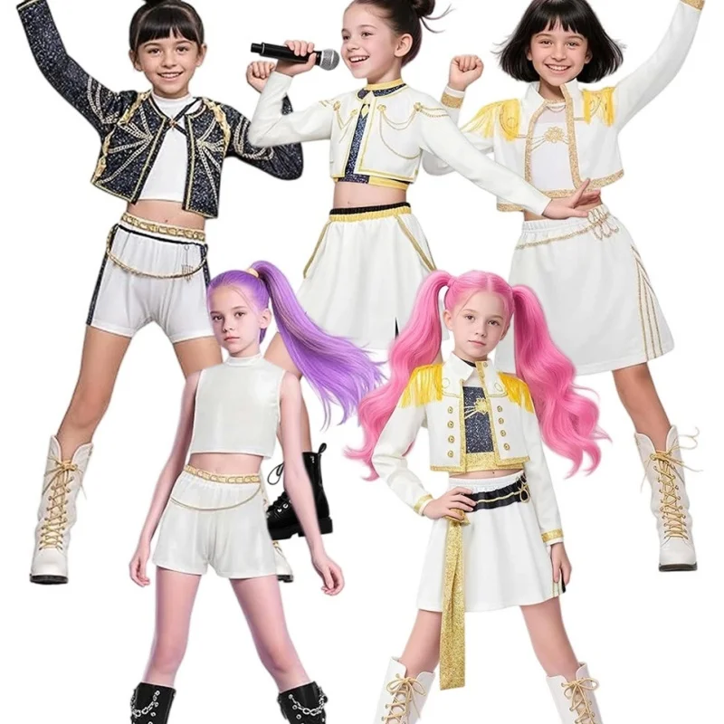 

Горячий Kpop Руми Зои Мира, карнавальный костюм для вечеринки, детский костюм охотника на демонов для подростков, сценический наряд в стиле поп-певца, платье для детей 4-14 лет