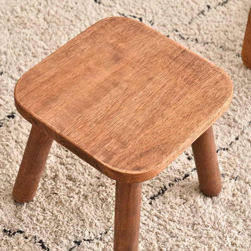 1pc All Solid Wood Shoe Changing Stool, Small Walnut Color Stool For Living Room, Entrance, Bathroom, Bedroom, Kitchen