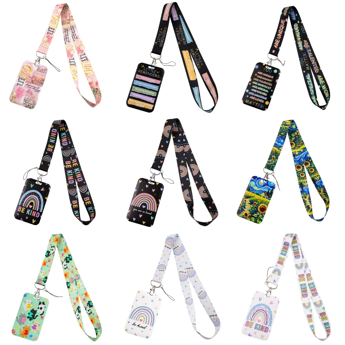 Regenboog ID Badge Houder Lanyards Cartoon Kat Deur Kaarthouder Hangend Touw Nekkoord Sleutelhanger Visitekaartje Cadeau