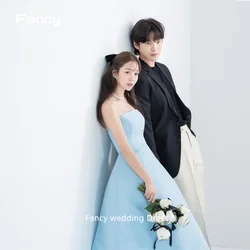 Fancy Korea Light Blue Taffeta Wedding Dress Photo Shoot Sleeveless A Line Bridal Gown Floor Length 웨딩드레스  customized