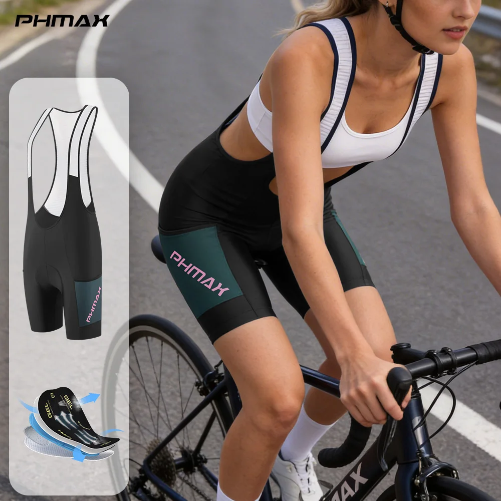 

PHMAX Women's Cycling Bib Shorts with 5D Padding Side Pockets UPF50+ Quick-Dry Summer Cycling Tights 2026 Sports Biker Apparel