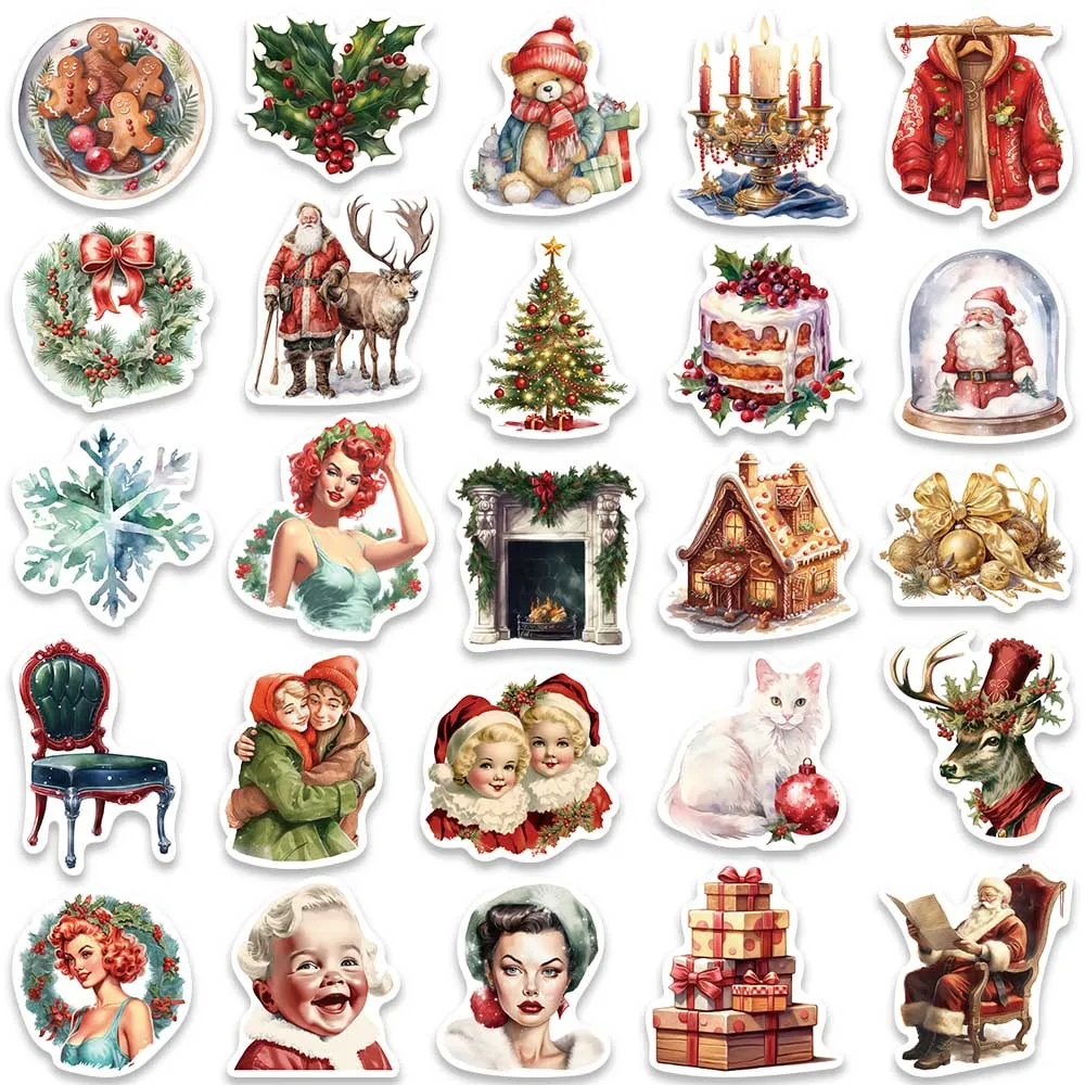 50pcs Christmas Deer Santa Claus Snowman Stickers New Year Merry Decals For Kids Toys Laptop Luggage Scrapbook Cars Stickers