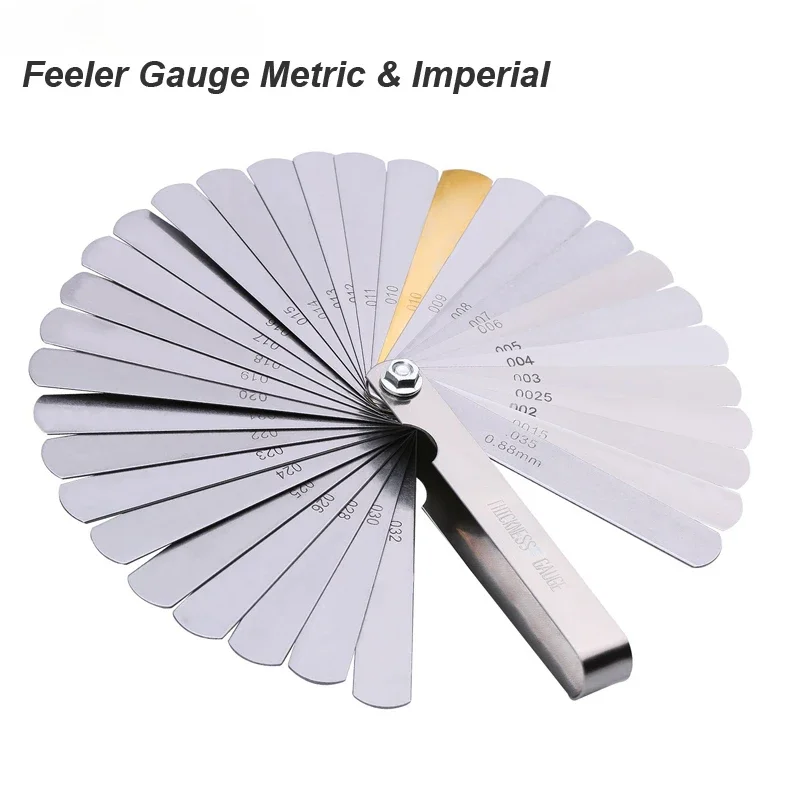 Metric Thickness Feeler Gauge 32 Blades Set Tappet with Brass Gap Measure Tool Range 0.04mm 0.88mm Valve Motorcycle Measurement