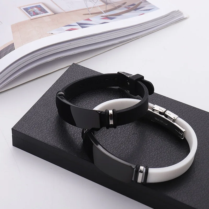 20pcs Silicone Bracelet Stainless Steel Plate Blank To Record Silicone Bracelets Metal Matte ID Plate Blank For Engrave