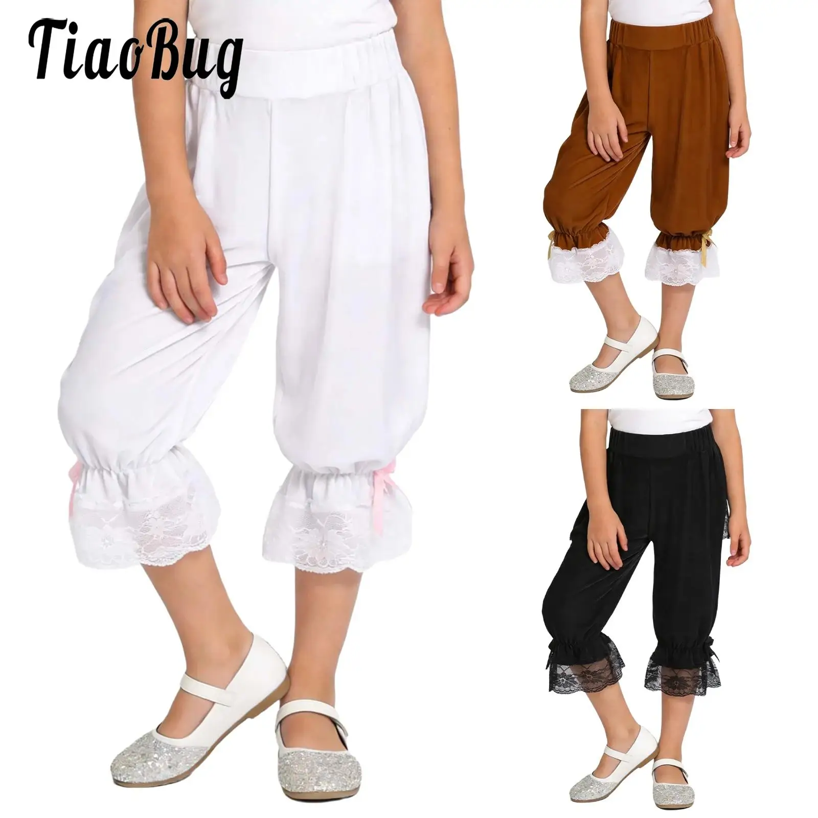 

Kids Girls Lolita Steampunk Victorian Floral Lace Ruffle Pantaloons Bloomers Shorts Underpants Halloween Cosplay Party Costume