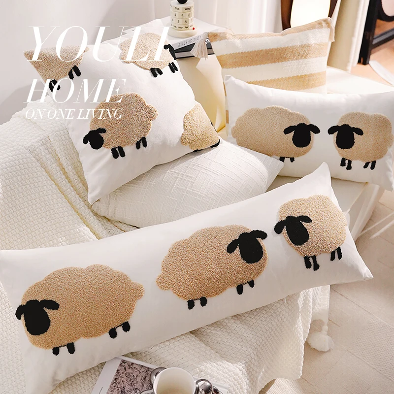 

Cartoon Cute Pure Handmade Simple Brown Style Sheep Pillowcase Living Room Sofa Bed Bay Window Cushion Pillow Holiday Gift