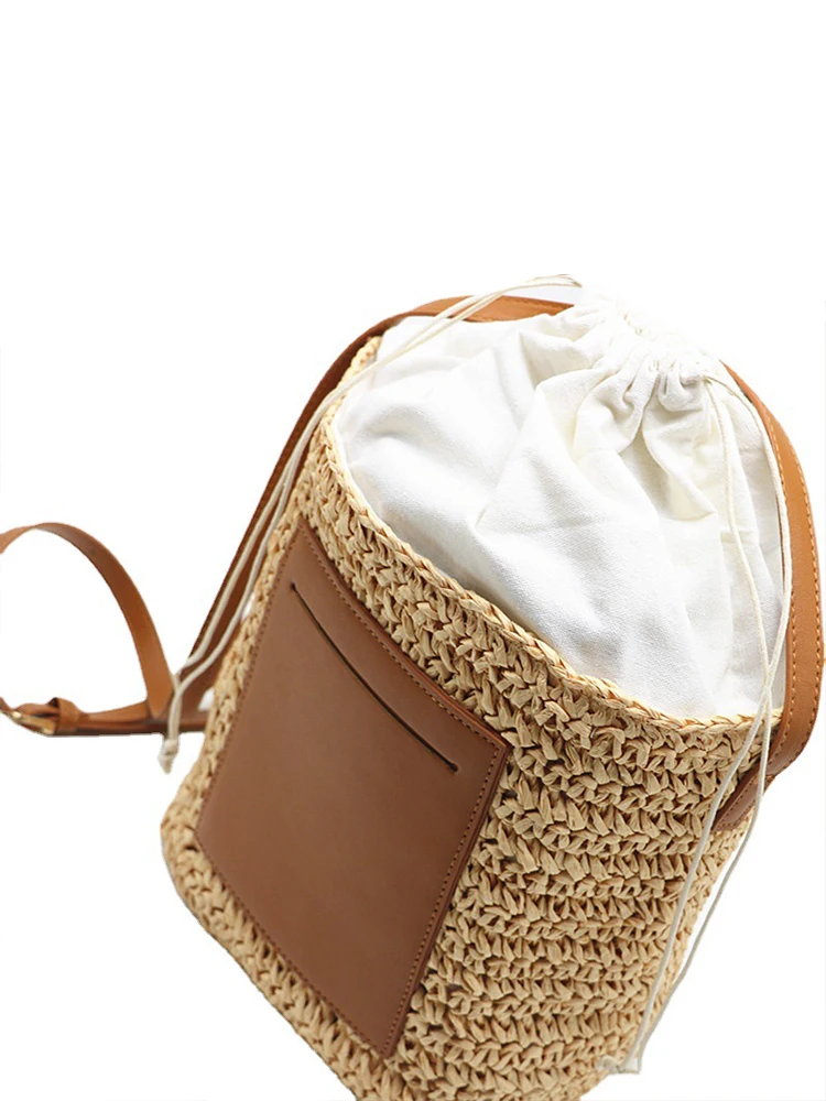 Casual Straw Bucket Shoulder Bag Women\'S Luxury Brand Paper Woven Crossbody Bag Woman Summer Designer Beach Female Handbag 2022