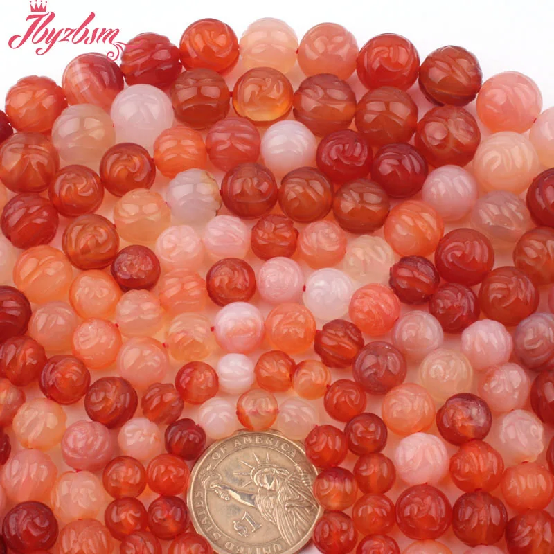 Natural Carnelian Agates Carved Round Stone Beads For DIY Necklace Jewelry Making Spacer Strand 15Inch Free Shipping