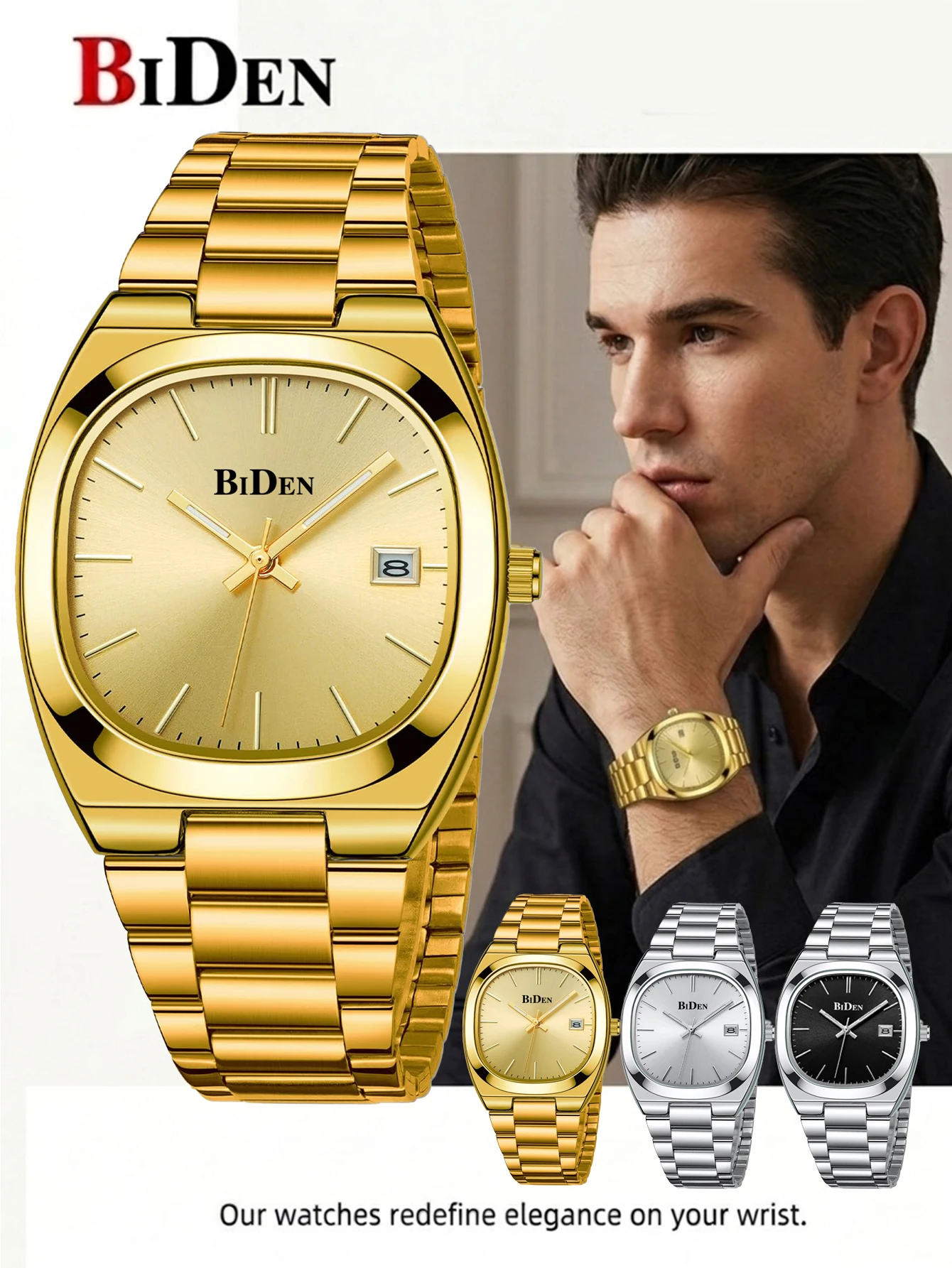 

Luxury Fashion Casual Men's Watch Large Dial Silver Stainless Steel Calendar Quartz Watch Classic Top Brand BIDEN Men's Watch