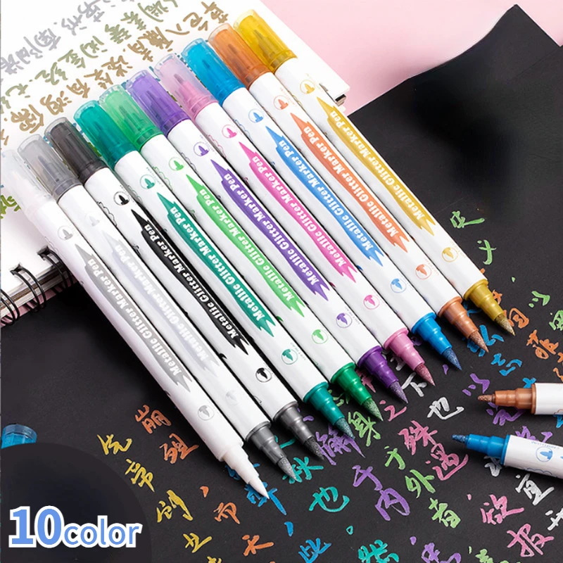 

10pcs Double Headed Metallic Marker Pen DIY Paint Multicolor ink Markers Art Manga Craftwork Scrapbooking Stationery Supplies