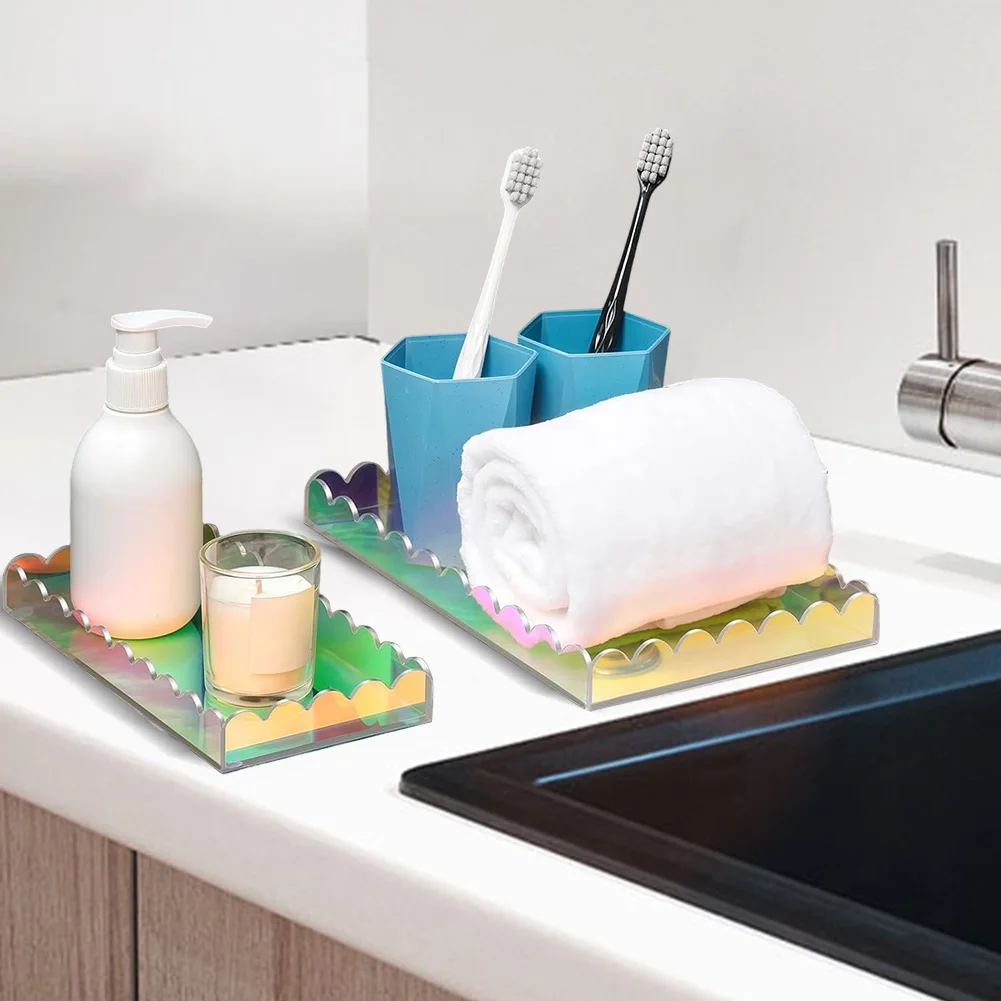 

Элегантные акриловые подносы из 2 упаковок — стильные подносы для хранения в любой комнате, подносы для хранения макияжа, ухода за кожей, кухонные инструменты, ванная комната