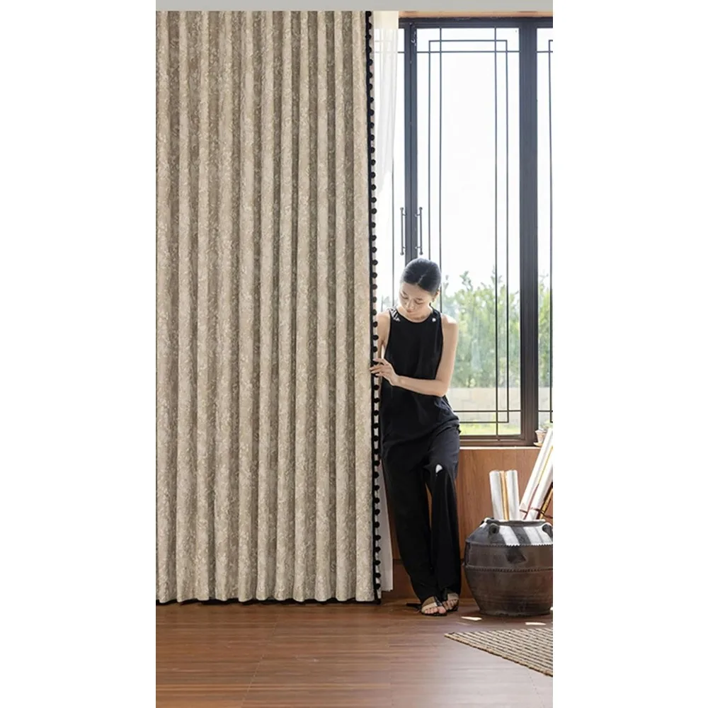 Set tende oscuranti - 2 pezzi, 118 l x 106 ore, velluto jacquard beige kaki chiaro con palline nere, tende per finestre della camera da letto