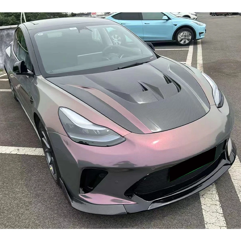 High Quality Wet Carbon‑Fiber Engine Frunk Hood, Aftermarket Modified Body Parts Compact EV‑Sedan 2017‑2024