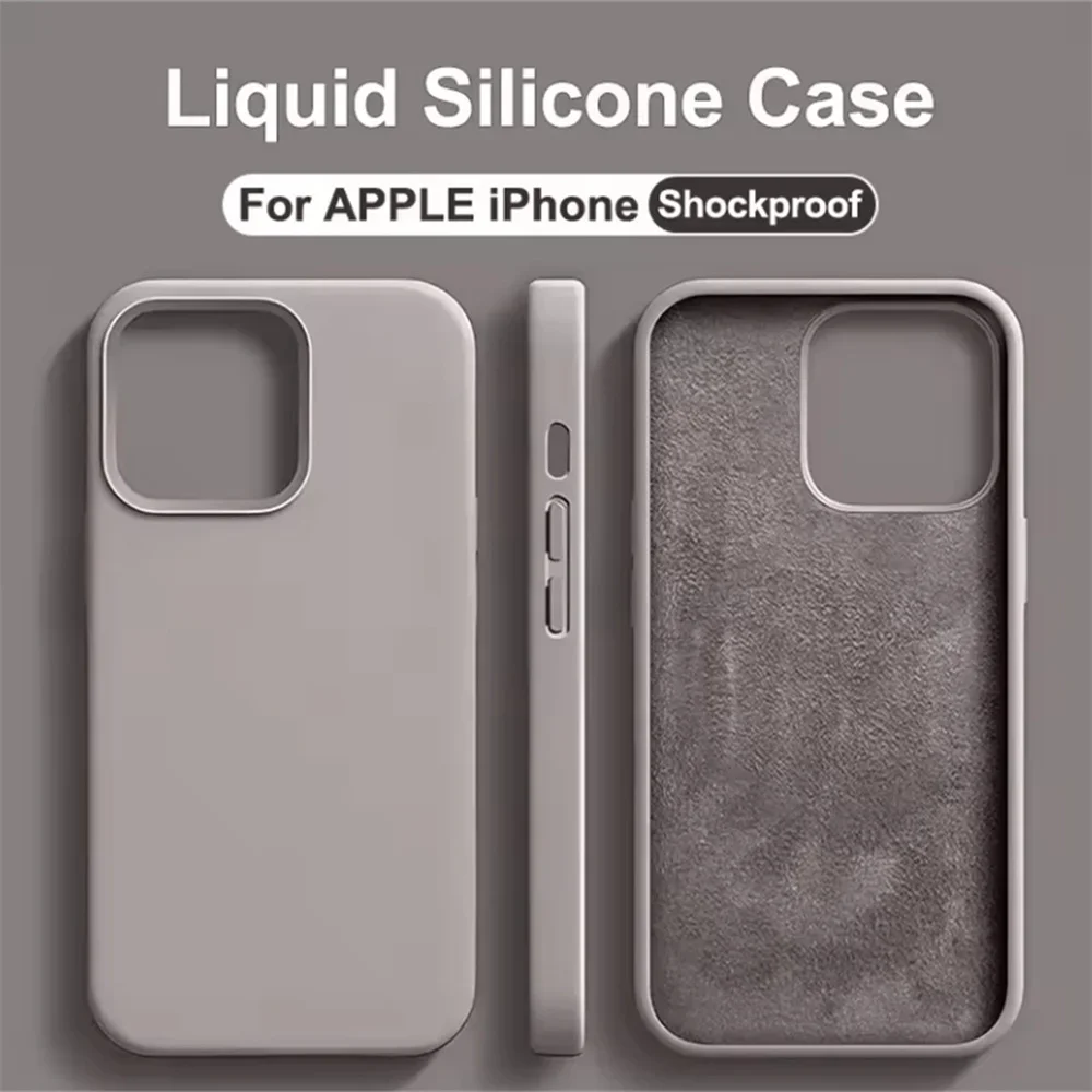 Silikon-Handyhülle für Apple iPhone 16 Pro Liquid 16 11 12 13 14 15 16 Pro Max, stoßfeste Stoßstange, schützende weiche Rückseite