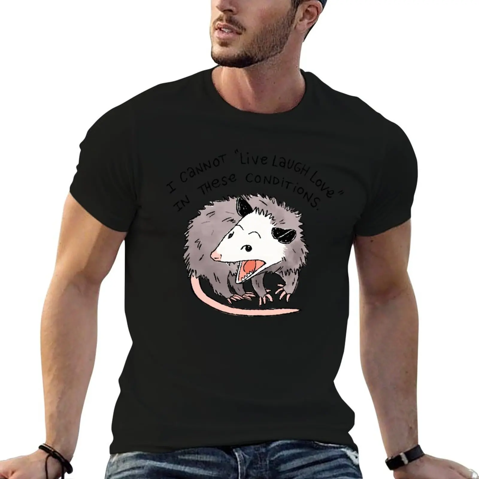 Opossum Live Laugh Love T-Shirt graphic t shirts Short sleeve tee anime stuff Men's t-shirts