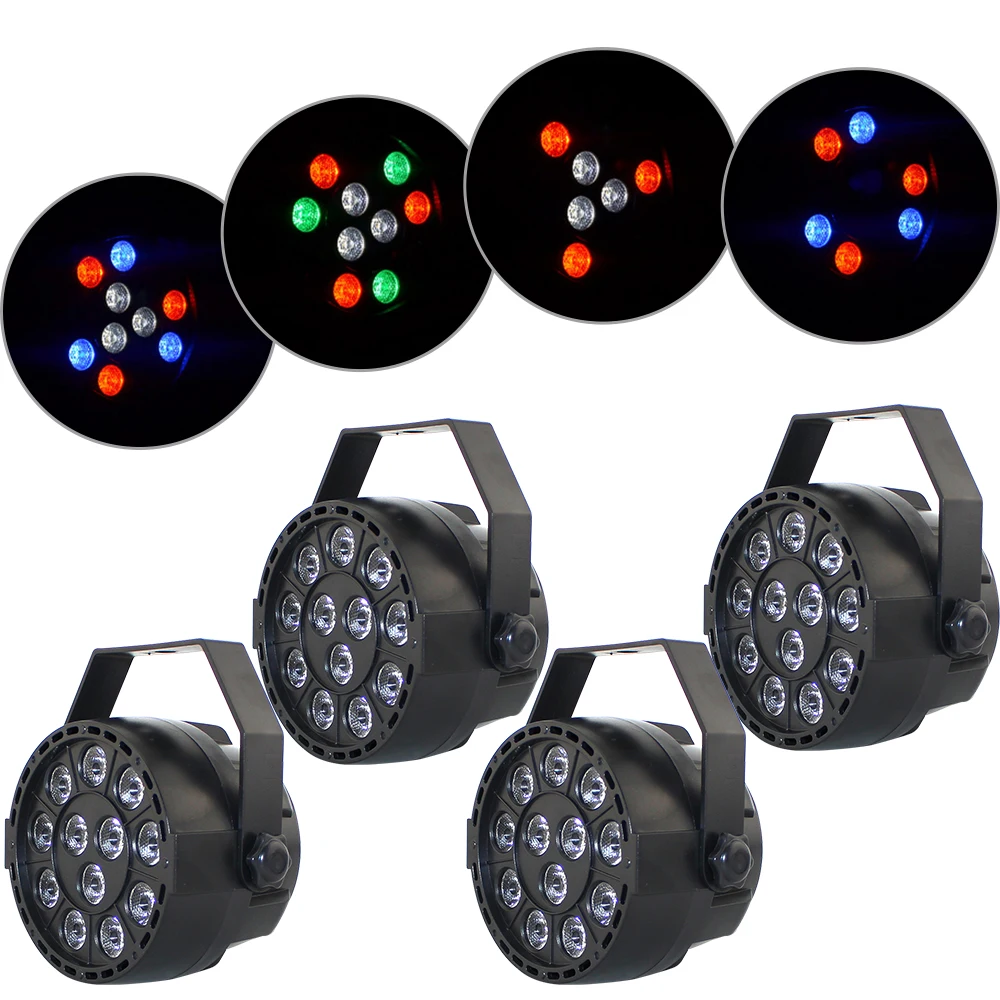 4Pcs Mini Par Lights LED Beads Stage Lighting Corded Electric LCD 12W DMX512 Memory Function for Party Club