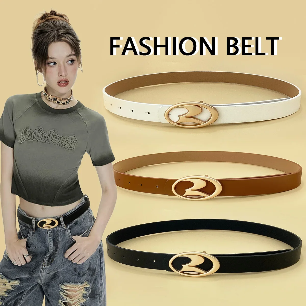 Hot Girl Design American Geometric Teen Trendy All-Match Niche Accessory Waist Belt for Daily Street Jeans Casual Party Outfit