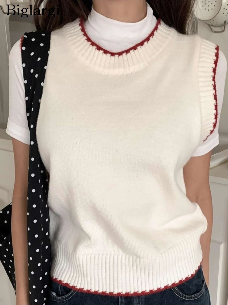 

Осенние вязаные жилеты без рукавов, топы, женские лоскутные модные повседневные женские жилеты с принтом, топы, женские топы в корейском стиле