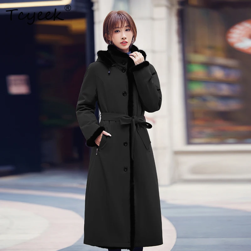 Tcyeek 탈부착 가능한 오터 토끼털 안감 가을 겨울 고급 후드 롱 여성 파카 겨울용 여성 코트
