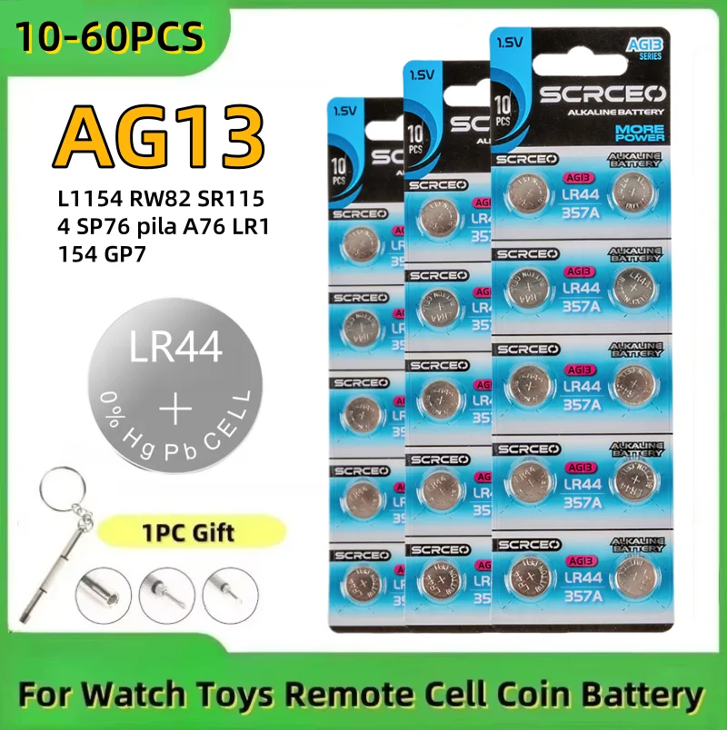 

10-60PCS 1.5V LR44 Batteries AG13 Button Cell Battery 357 SR44 LR1154 Button Coin Batteries L1154 Battery for Watch Toys Remote