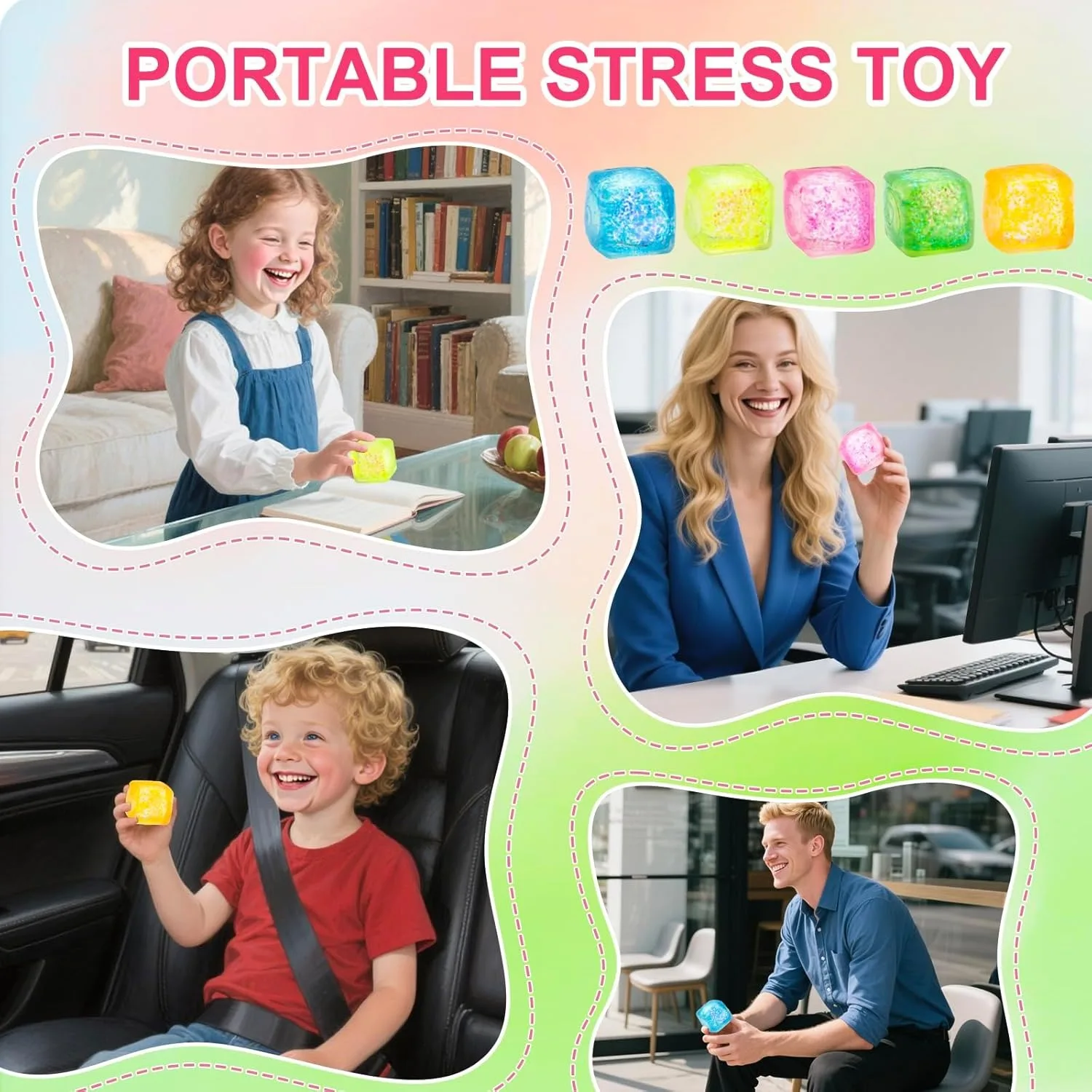 5/10 pezzi cubo antistress palline antistress squishy per l'ansia sollievo dallo stress lento aumento scintillante malto zucchero giocattolo da spremere per i bambini