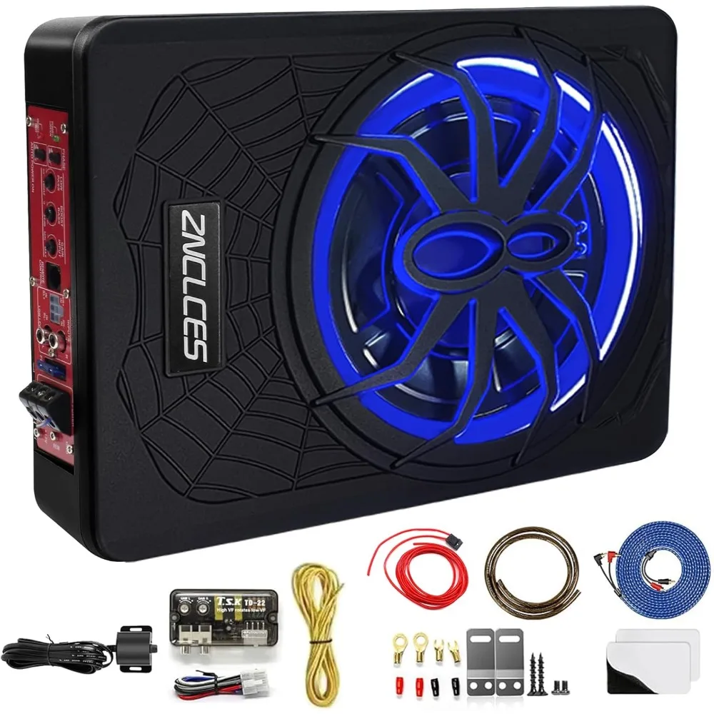 

2025 Upgraded 10" 1200W Slim Under Seat Powered Car Subwoofer with Colorful LED Ambient Lights, Car/Truck Audio Sub Built in Amp