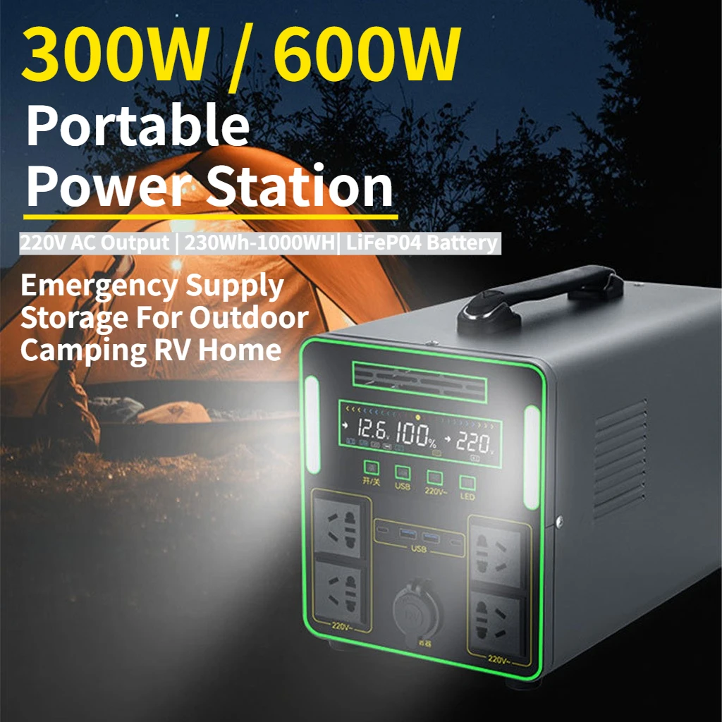 300W/600W Portable Power Station 1000Wh LiFeP04 Battery Solar Generator Emergency Supply Storage for Outdoor Camping RV Home