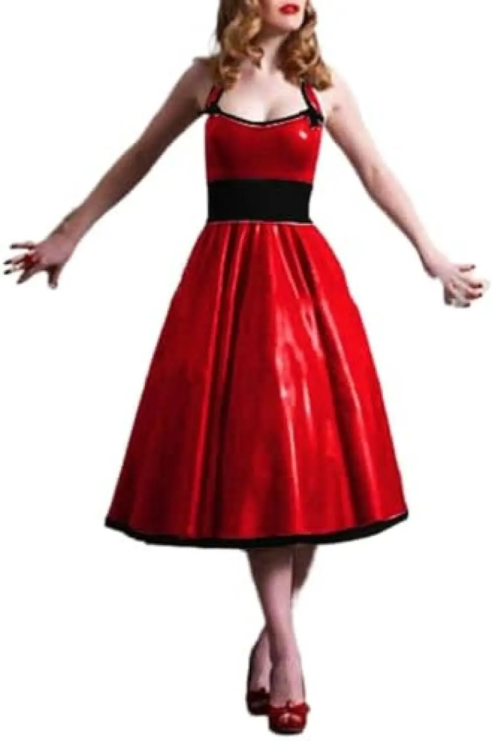 

Sexy Latex Dress with Bows Lacing Rubber Uniform