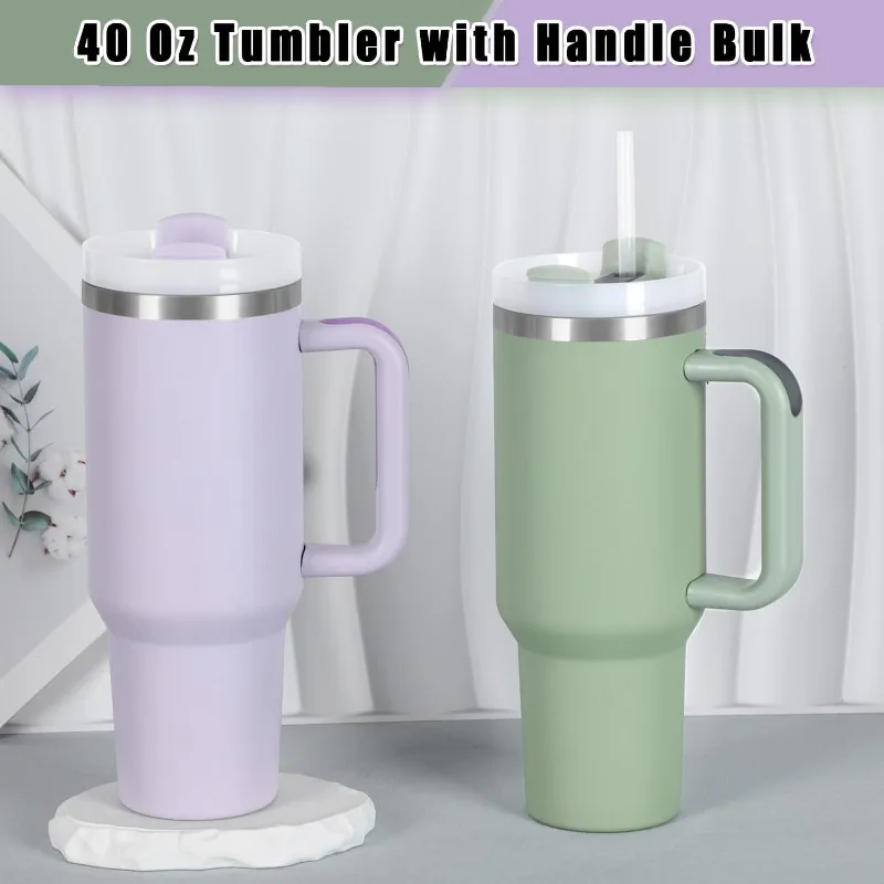 15 Pack 40 Oz Tumbler With Handle And Straw Bulk, 40 Oz Tumbler Stainless Steel Vacuum Insulation Keep Hot And Cold, 40 Oz