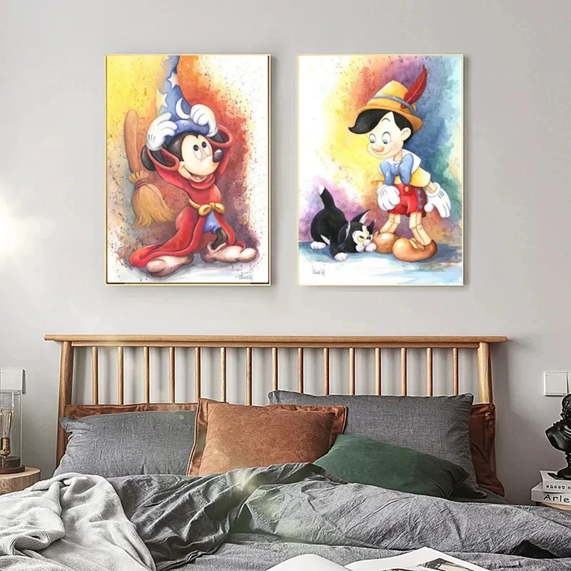 Disney Mickey Mouse and Donald Duck Poster Cartoon Figure Watercolor Wall Art Canvas Painting Prints for Kids Room Bedroom Decor