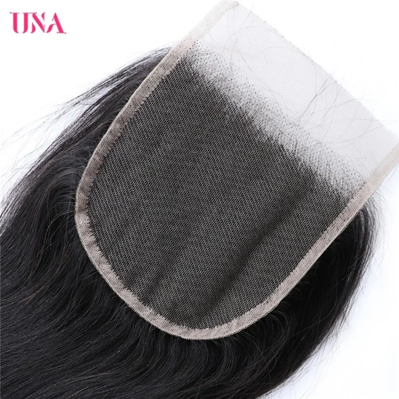 Una Human Hair 4*4 Lace Closure 16 Inch Middle Part Free Part Hand Made Lace Closure Natural Black Color For Women DIY Wig