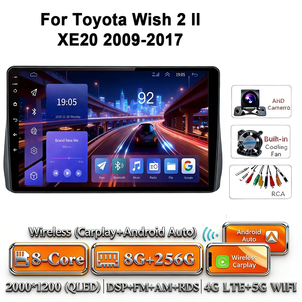 Android 17 Carplay Android Auto 4G WIFI autoradio voor Toyota Wish 2 XE20 2009-2017 GPS DSP BT touchscreen multimediasysteem