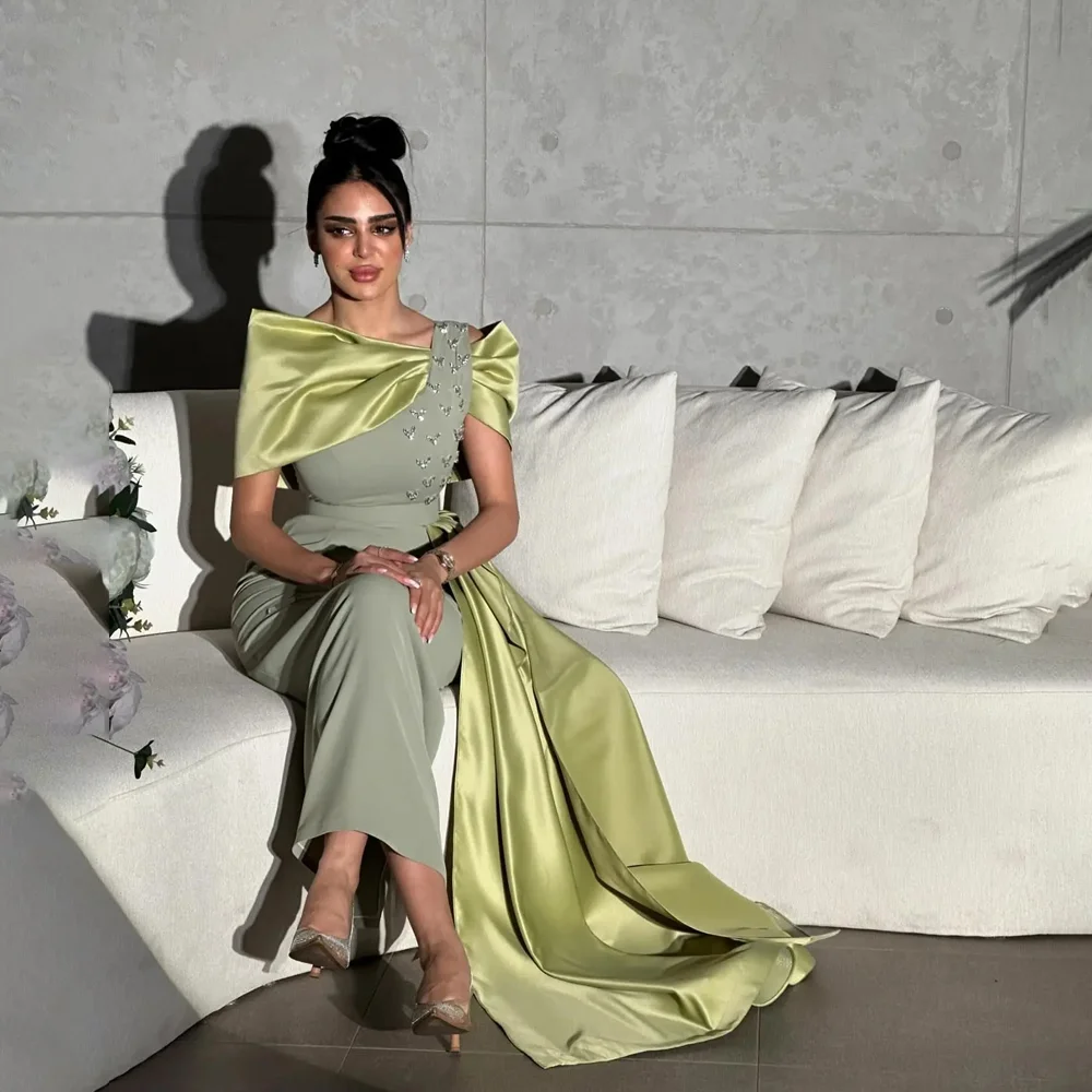 MANRUIXIN personnalisé robe de bal vert saoudien femmes perlées robes de soirée longueur cheville sirène robes d'occasion spéciale