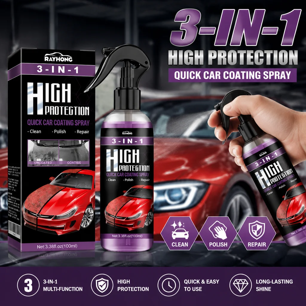3-IN-1 Car Quick Ceramic Coating Spray High Protection Nano Coating Polishing Fortify Hydrophobic Enhance Car Paint Gloss Shine