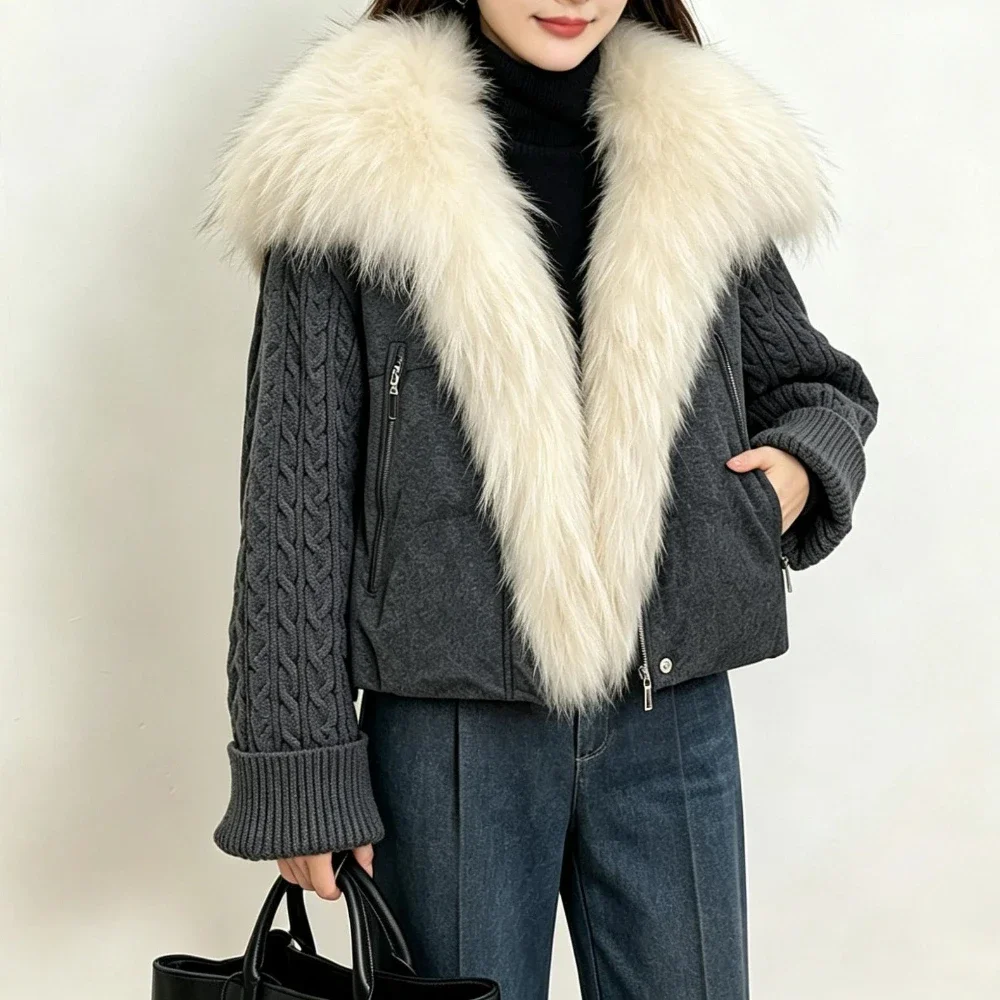 OFTBUY Women's Winter Down Puffer Coat Full Zipper Natural Fur Trim Oversized Thermal Insulated Casual Office Daily Streetwear