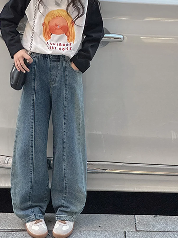 faionable-straight-leg-denim-jeans-for-girls-kids-clothing-spring-autumn-long-pants-cotton-polyester-blend-comfortable-kids