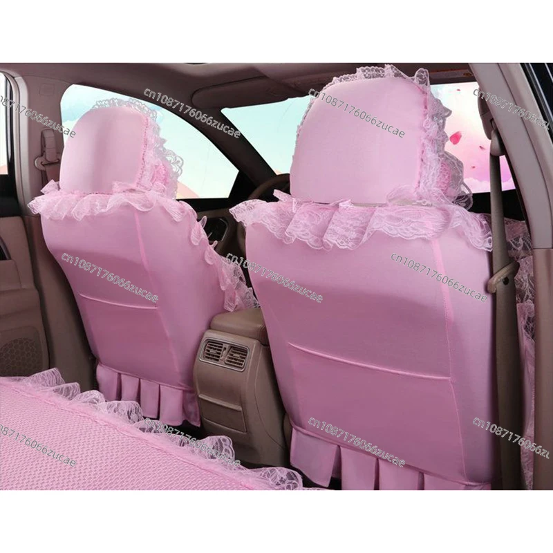 Universal Cute Pink Car Seat Covers Sets for Women Girls Full Set Interior Kawaii Decoration Protector Accessories