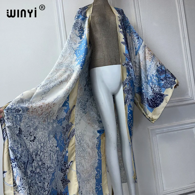 Winyi Zomer Mode Kimono Afrika Bohemia Print Strand Cover Up Maxi Jurk Vesten Strandkleding Vrouwen 2024 Abaya Dubai Luxe